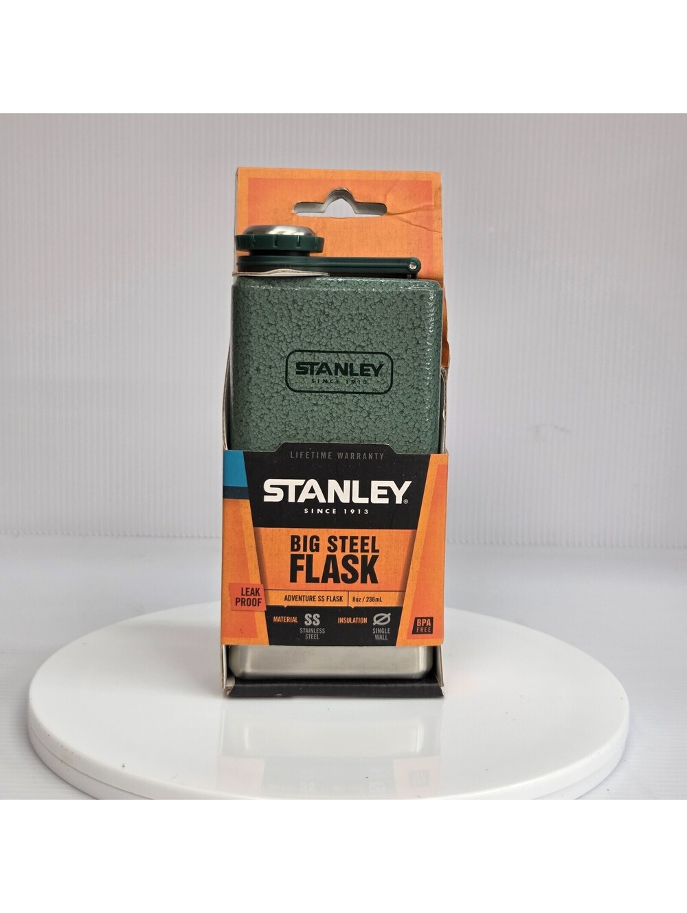 Stanley Adventure Big Steel Flask 8oz Hammertone Green New in Package